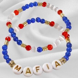 Handmade Beaded Bracelet set Bills Mafia Natural Jade Cats Eye Hematite Crystal